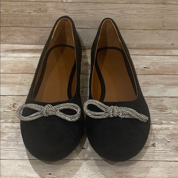 White Mountain Shoes - White Mountain Womens Black Rhinestone Bow Ballet Flats Sashimi W35004 Size 9M